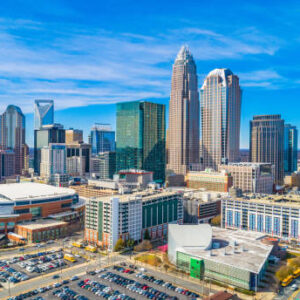 Drone Aerial of Downtown Charlotte, North Carolina, NC, USA Skyline. Drone Aerial of Downtown Charlotte, North Carolina, NC, USA Skyline.